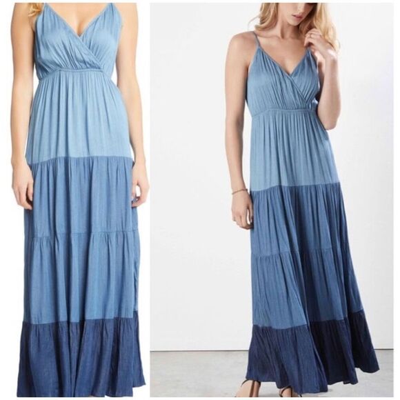Karen Kane Tiered Chambray Maxi Dress Women’s Small - Picture 1 of 7
